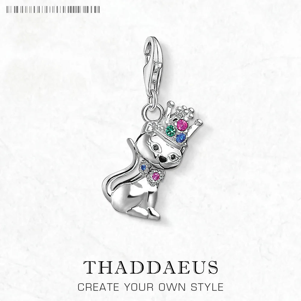 Damen-Charm-Anhänger Magic Cat mit Krone aus Sterlingsilber