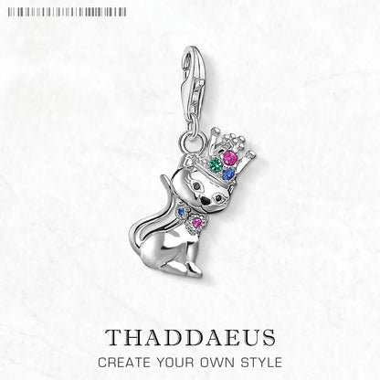 Damen-Charm-Anhänger Magic Cat mit Krone aus Sterlingsilber