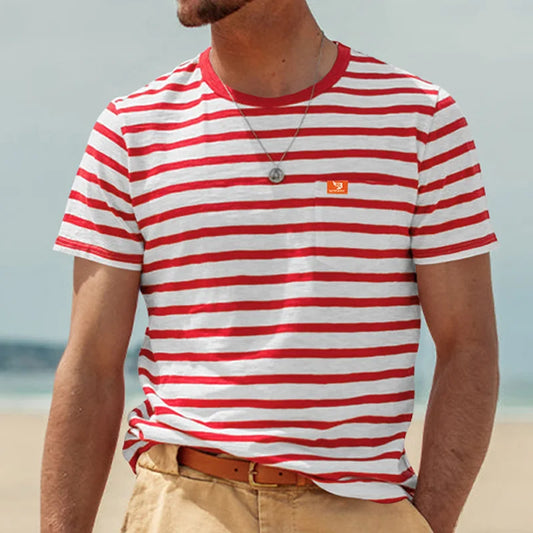 Einfarbiges Herren-Sommerhemd mit kurzen Ärmeln im Henry-Stil – vielseitiges, lässiges Strick-T-Shirt
