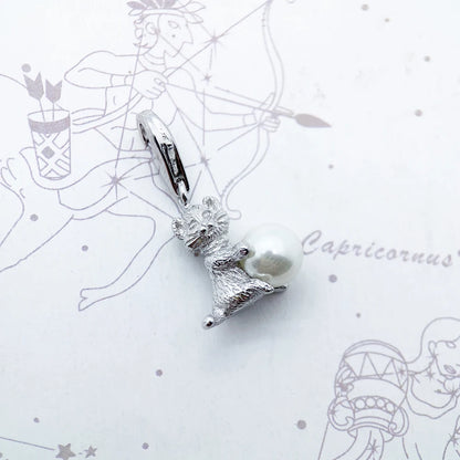 Damen-Charm-Anhänger Kätzchen Perle süß Frühling aus Sterlingsilber