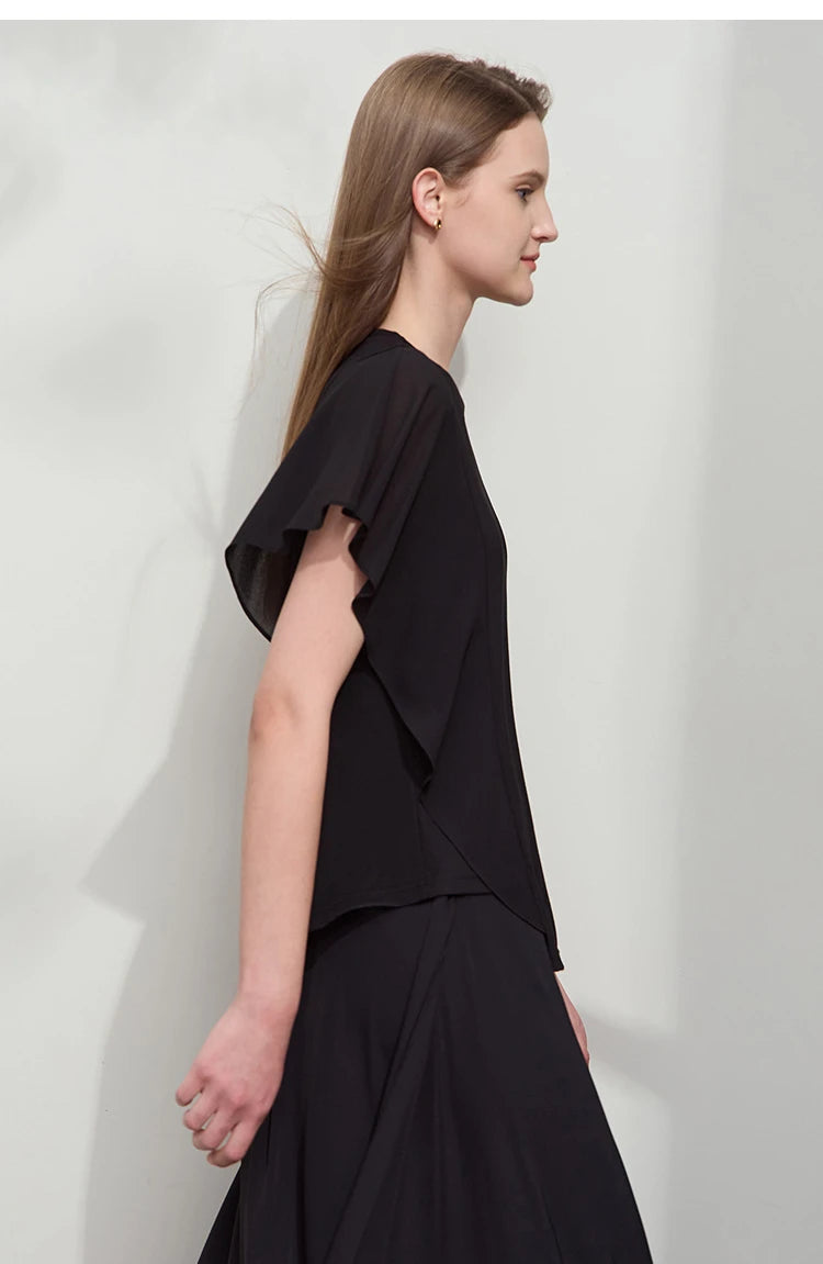 Damen Sommer-T-Shirt mit kurzen Schmetterlingsärmeln und Rundhalsausschnitt