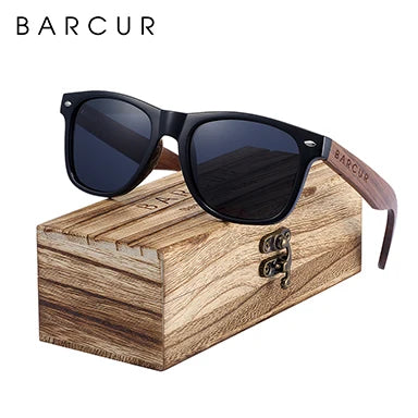 Sonnenbrille Holz Walnuss schwarz polarisiert UV400 Original-Etui Herren