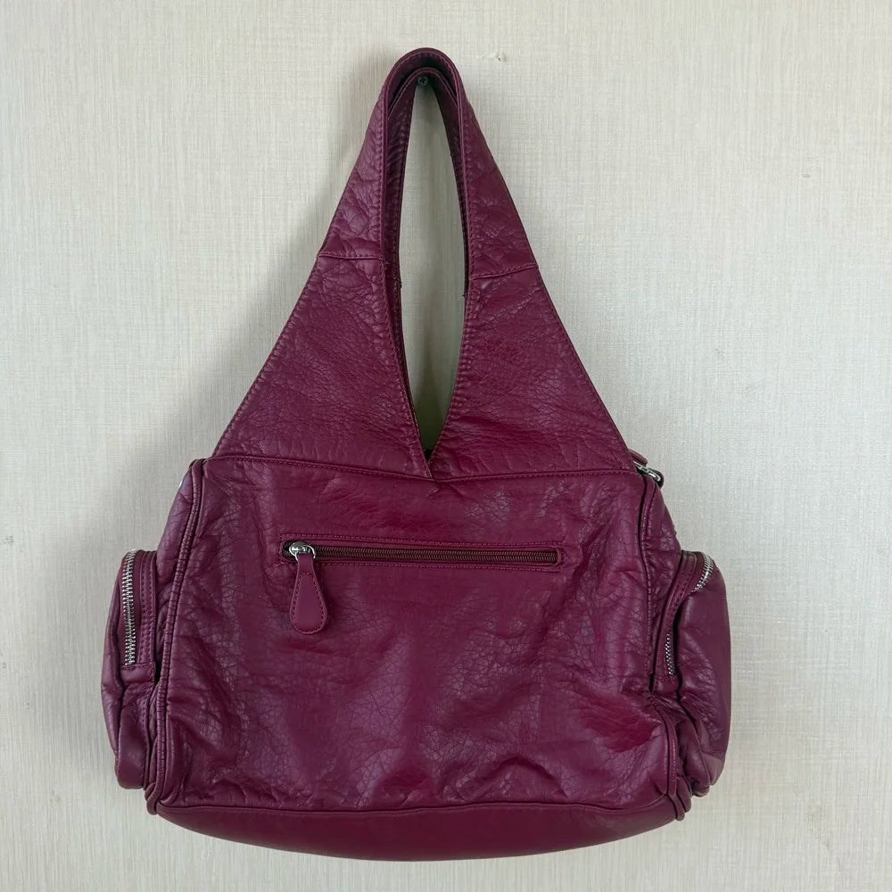 Damen-Handtasche Weinrot Aus PU Mit Reißverschluss Und Innenfach Und Handyfach Im Satchel-Stil