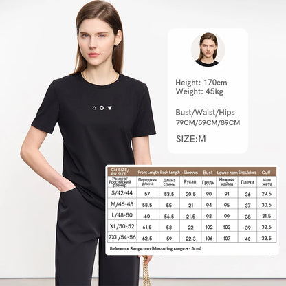 Damen T-Shirt mit O-Ausschnitt und geometrischer Dekoration aus antibakterieller Baumwolle