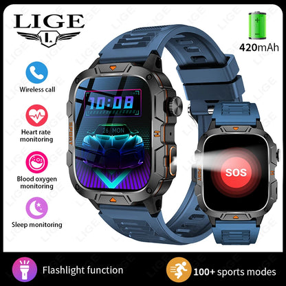 LIGE 2024 Männer Frauen Smart Uhr Bluetooth Anruf Musik Spiel Stimme Assistent Smartwatch Outdoor Fitness Sport Taschenlampe Armbanduhr