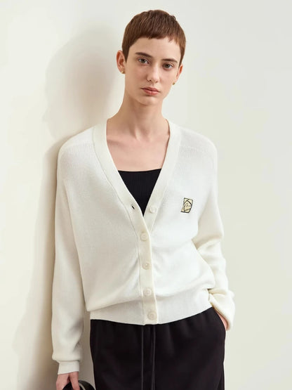 Damen-Strickjacke Wolle V-Ausschnitt Patchwork Stickerei kurz Französisch Herbst