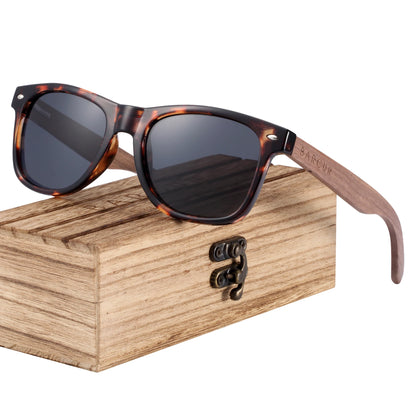 Sonnenbrille Holz Walnuss schwarz polarisiert UV400 Original-Etui Herren