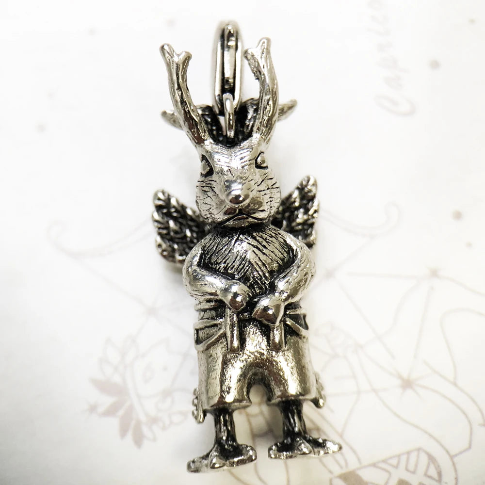 Damen-Charm-Anhänger seltsames Kaninchen Punk aus Sterlingsilber