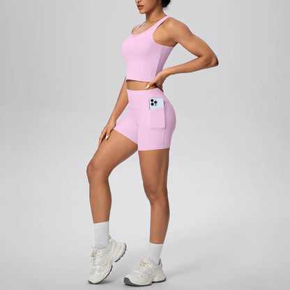 Fitness-Set für Damen: Weste und Laufshorts, helllila
