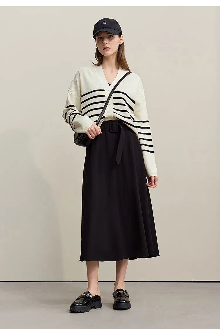 Damen-Strickjacke Baumwolle V-Ausschnitt Kontraststreifen kurz Raglan Frühling