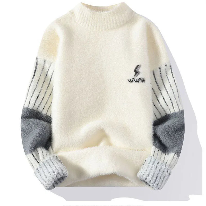Herren Pullover mit Rundhalsausschnitt, warm und dick, langärmeliges Strickoberteil für Herbst und Winter