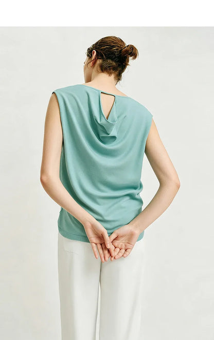 Damen-Rundhalspullover ärmellos Drapierung Cut-Out Lyocell Sommer