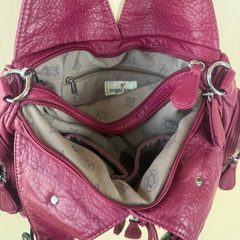 Damen-Handtasche Weinrot Aus PU Mit Reißverschluss Und Innenfach Und Handyfach Im Satchel-Stil