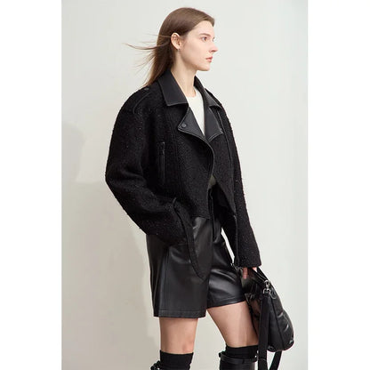 Damen Wollmantel im Minimalistischen Lokomotiv-Stil mit Gürtel und Schräge Knopfleiste