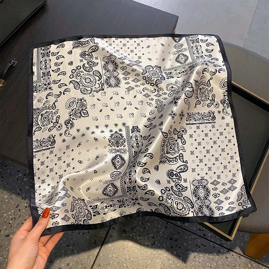 Damen Seidensatin Schal 53cm quadratisch Blumenprint Kopftuch Hijab Bandana B