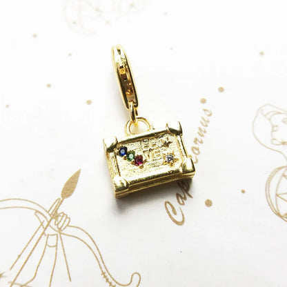 Damen-Charm-Anhänger Vintage Koffer golden Reise aus Sterlingsilber