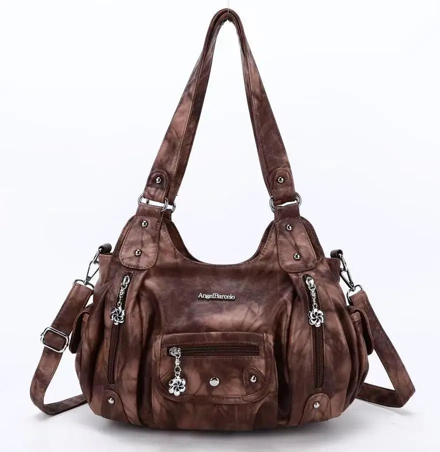 Damen-Schultertasche aus PU-Leder mit Reißverschluss und Mehrfachfächern Kompakter Alltagsbegleiter