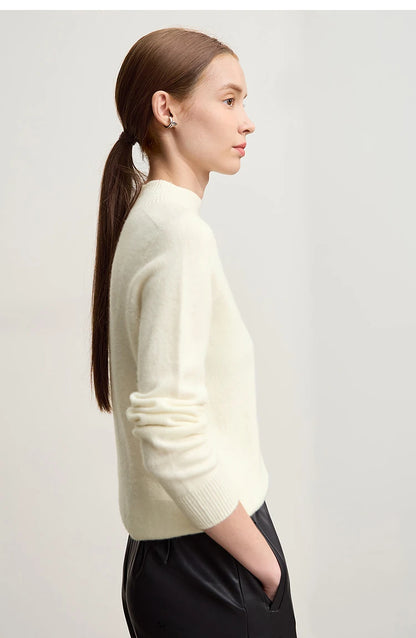 Damen-Halbrollkragen-Pullover 100 % Wolle warm vielseitig Winter