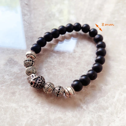 Damen-Armband Totenkopf-Kreuz Punk Obsidian II aus Sterlingsilber