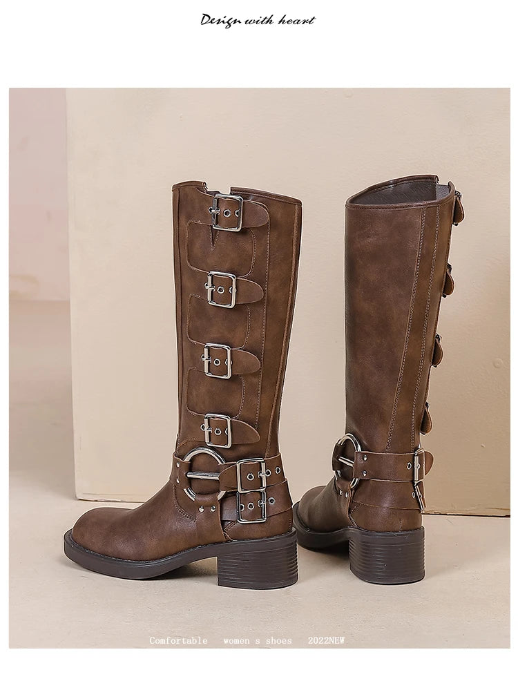 AIYUQI Women Cowboy Boots 2025 Autumn New Belt Buckle Women Marton Boots British Style Large Size 41 42 43 Women Long Boots