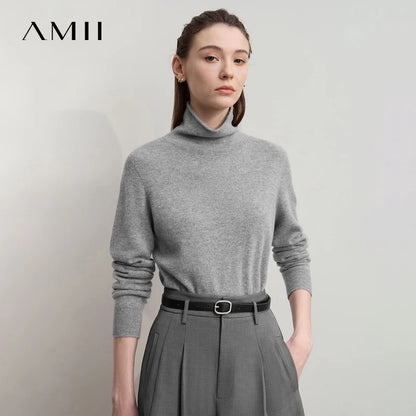 Damen-Rollkragenpullover Wolle-Kaschmir locker einfarbig Herbst
