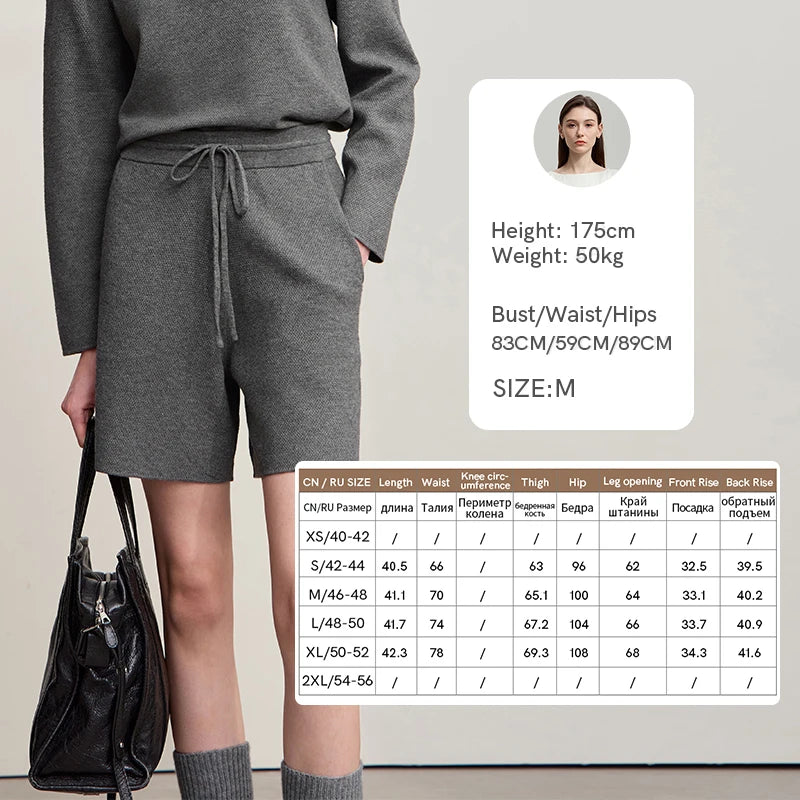 Graue Strick-Shorts mit Bindeband-Taille und Seitentaschen