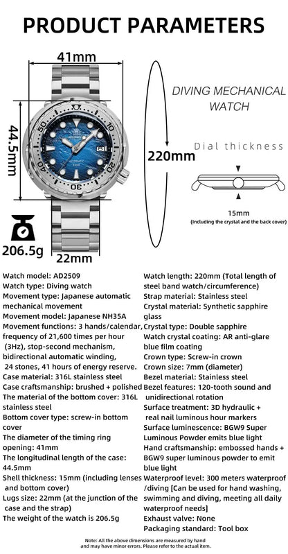 Herren-Taucheruhr mit 300 m Wasserdichtigkeit und NH35A-Automatikwerk