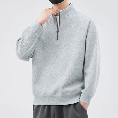 Männer Pullover im y2k Vintage Stil mit Stehkragen und halbem Reißverschluss