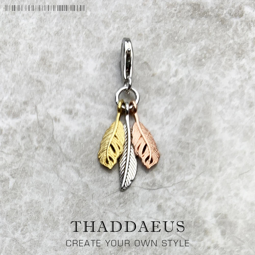 Damen-Charm-Anhänger Federn tricolor Frühjahr aus Sterlingsilber