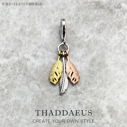 Damen-Charm-Anhänger Federn tricolor Frühjahr aus Sterlingsilber