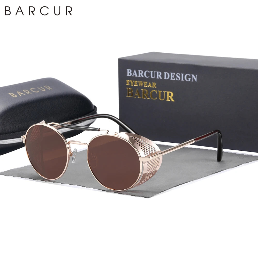 Sonnenbrille Steampunk rund Retro polarisiert Vintage Herren Damen B