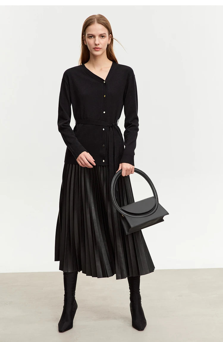 Damen-Strickjacke V-Ausschnitt chinesischer Stil Gürtel Langarm Herbst