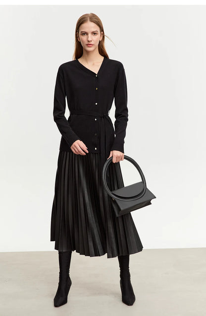 Damen-Strickjacke V-Ausschnitt chinesischer Stil Gürtel Langarm Herbst