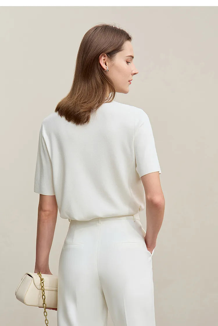 Kurzärmeliger Pullover mit Halbknopfleiste, weiß/offwhite, gerade Passform