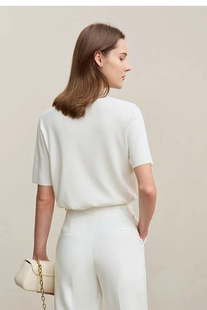 Kurzärmeliger Pullover mit Halbknopfleiste, weiß/offwhite, gerade Passform