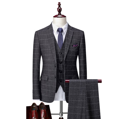 Hochwertiger Herren Anzug 3-teilig: Kariert, Grau, Slim Fit, Business & Hochzeit.