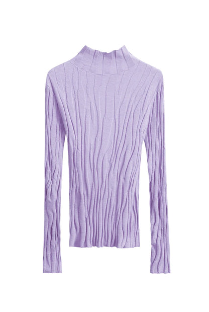 Lila Damen-Strickpullover mit Stehkragen, langarmiges Zopfmuster