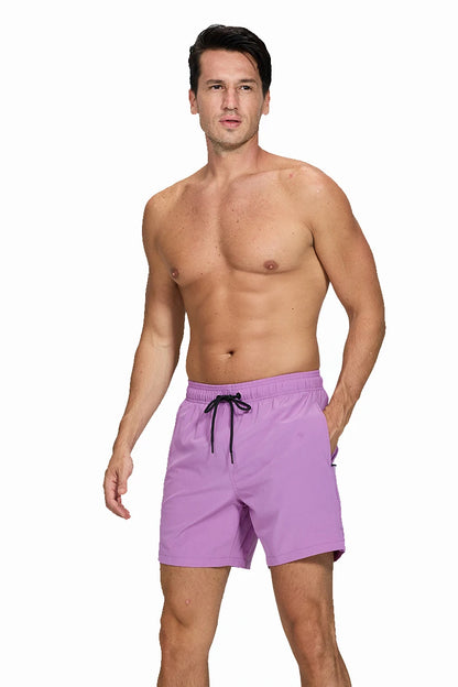 Lange Herren-Shorts aus Polyester mit Innenfutter und seitlicher Reißverschlusstasche – ideal für Strand und Fitnessstudio