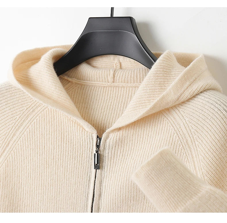 Herren Kapuze Strickjacke Woll jacke Herbst/Winter verdickt große 100% Merinowolle Pullover Reiß verschluss Casual Sportswear Mantel Tops
