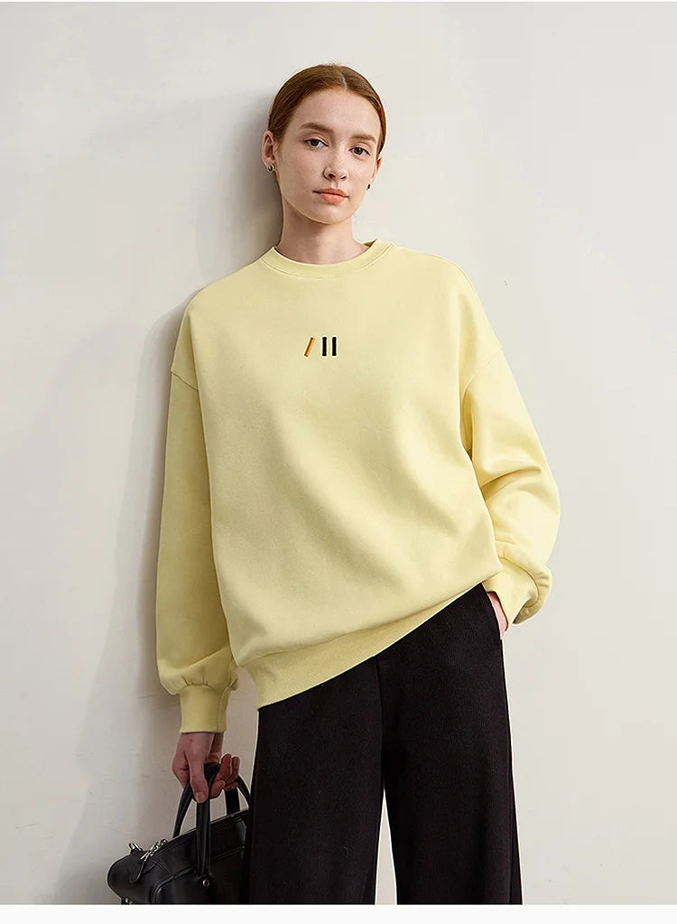 Damen-Rundhals-Sweatshirt Stickerei Kunstfell warm locker Winter