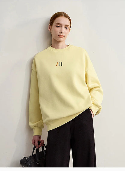Damen-Rundhals-Sweatshirt Stickerei Kunstfell warm locker Winter