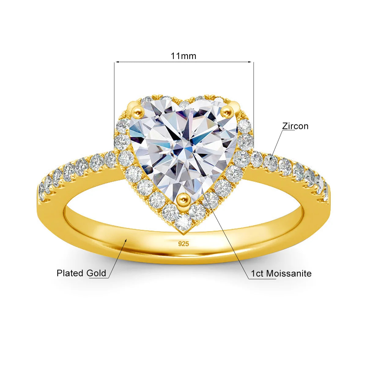 Damen-Herz-Ring Aus 925er Silber Mit 1ct Moissanit Und Zertifiziertem Schmuckstück
