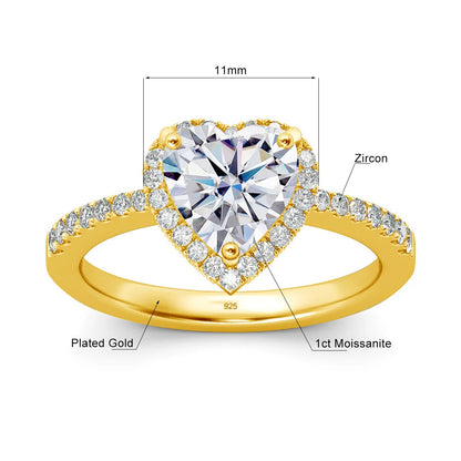 Damen-Herz-Ring Aus 925er Silber Mit 1ct Moissanit Und Zertifiziertem Schmuckstück