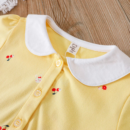 Baby Mädchen Sommerkleid Kurzarm Umlegekragen Baumwollkleidung für Mädchen im Alter von 2–6 Jahren Kinderkleider