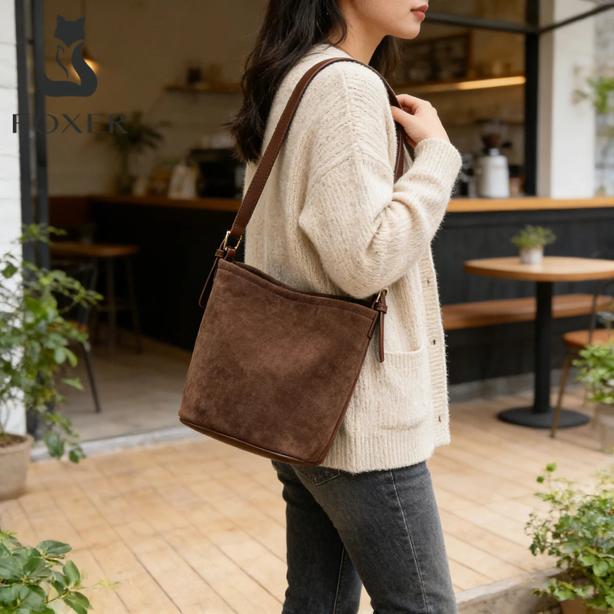 Damen Umhängetasche aus Wildleder 2-in-1 im Retro Stil Crossbody