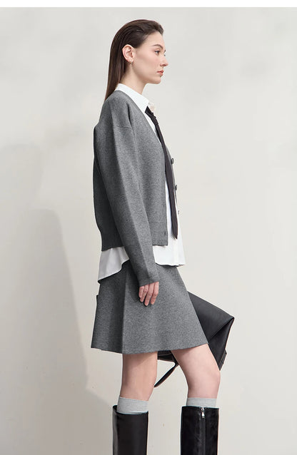 Damen-Strickjacke V-Ausschnitt Raglan einreihig locker vielseitig Herbst
