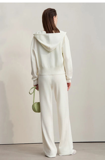 Damen-Strickjacke Kapuze Reißverschluss locker 2-teilig Set Herbst