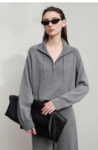 Damen-Rollkragenpullover locker Raglan Wolle-Mix Herbst-Winter