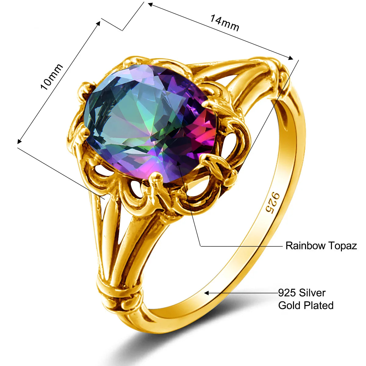 Damen-Ring aus Gelbgold mit ovalem Mystic Topas 8x10mm handgefertigt Schmuckgeschenk