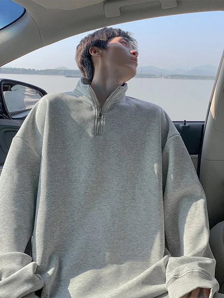 2023 neue Koreanische Mode Halb-reißverschluss Sweatshirts Für Männer Frühling Stehkragen Pullover Hoodies Y2K Vintage Solide trainingsanzug Hombre
